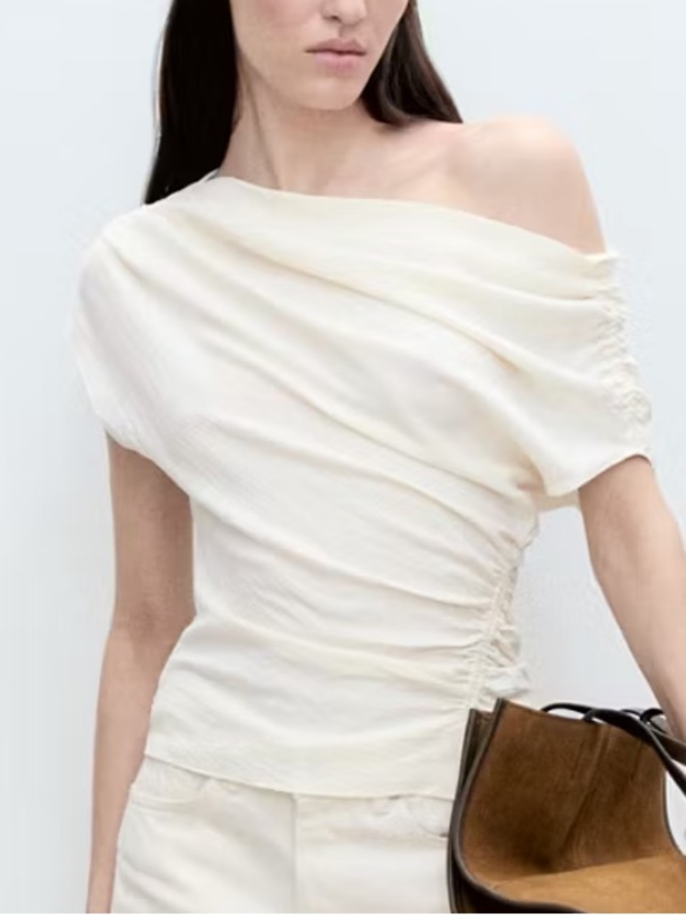Mango cream asymmetric ruched top